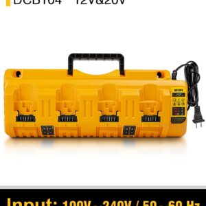 COOMYXIN DCB104 Replacement Charger Station for Dewalt 20V Batteries - 4-Port Multi Battery Charger with 2 USB Ports - Compatible with Dewalt 12V 20V Power Tools (No Batteries Included)