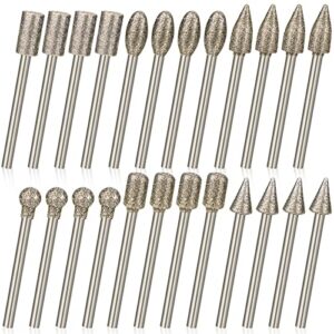thekbs 24pcs stone carving set diamond burr set, rotary grinding burrs engraving bits set with 1/8-inch shank universal fitment rotary tool accessories for carving, grinding, polishing, engraving