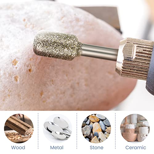 THEKBS 24Pcs Stone Carving Set Diamond Burr Set, Rotary Grinding Burrs Engraving Bits Set with 1/8-inch Shank Universal Fitment Rotary Tool Accessories for Carving, Grinding, Polishing, Engraving