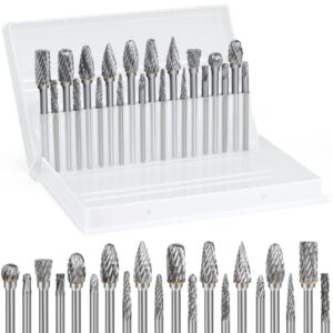 thekbs carbide burr set die grinder bits rotary tool bits 1/8" shank 20 pcs double cut compatible with dremel for wood carving metal working polishing engraving drilling
