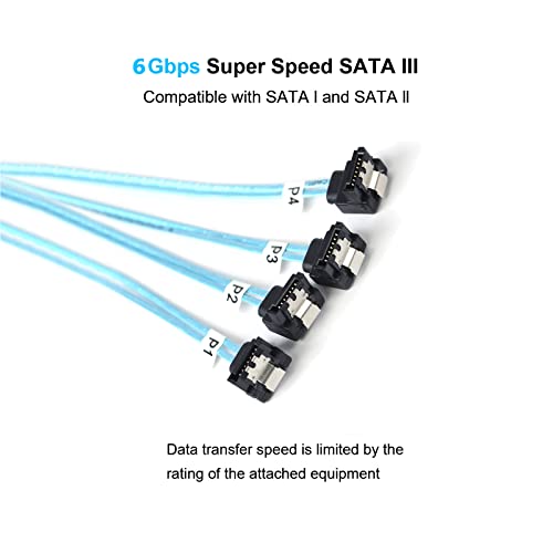ADCAUDX SATA-III Cable:0.5M, 4Pcs/Set-SATA Cable 90-Degree Right-Angle SATA-Data Cable SAS/SATA-6Gbps Cable for Server-Raid Computer SDD HDD CD DVD Drives (1.6FT)