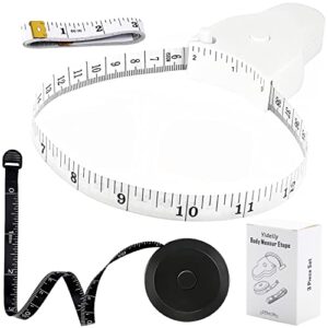 3 pcs tape measure body measuring tape 60in (150cm), retractable tape lock pin and push-button retract, portable for weight loss, sewing, fabric, cloth, tailor(white)