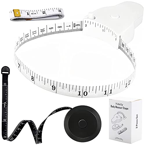 3 PCS Tape Measure Body Measuring Tape 60in (150cm), Retractable Tape Lock Pin and Push-Button Retract, Portable for Weight Loss, Sewing, Fabric, Cloth, Tailor(White)