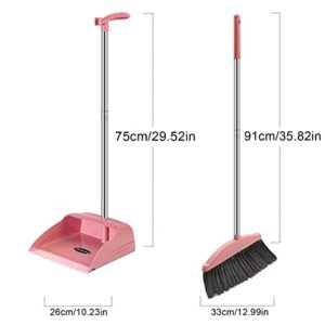 MIYUE Broom and Dustpan Set for Home - Dust Pans with Long Handle - Outdoor Indoor for Home Kitchen Room Office,Must Haves for Home, Pink