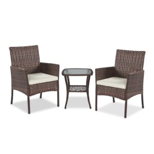 yiyan 3 pieces outdoor furniture set patio rattan wicker chairs,lawn garden balcony backyard,with washable cushion (white)
