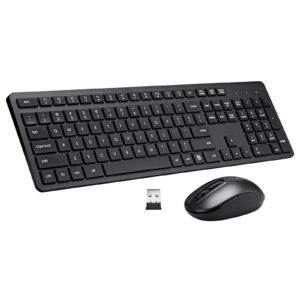 wireless keyboard and mouse combo, 2.4g silent cordless keyboard mouse combo for windows chrome laptop computer pc desktop, 106 keys full size with number pad, 1600 dpi optical mouse (black)