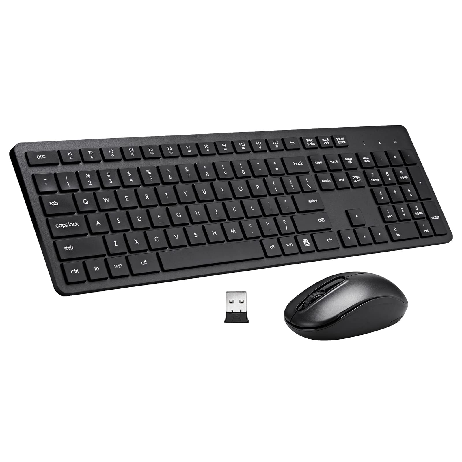 Wireless Keyboard and Mouse Combo, 2.4G Silent Cordless Keyboard Mouse Combo for Windows Chrome Laptop Computer PC Desktop, 106 Keys Full Size with Number Pad, 1600 DPI Optical Mouse (Black)