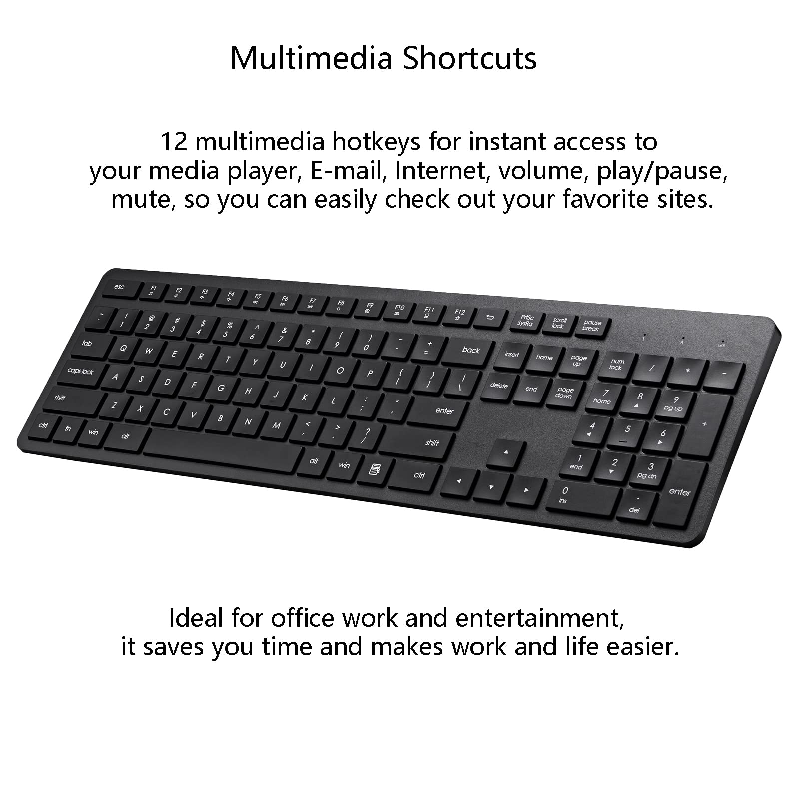 Wireless Keyboard and Mouse Combo, 2.4G Silent Cordless Keyboard Mouse Combo for Windows Chrome Laptop Computer PC Desktop, 106 Keys Full Size with Number Pad, 1600 DPI Optical Mouse (Black)