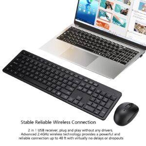 Wireless Keyboard and Mouse Combo, 2.4G Silent Cordless Keyboard Mouse Combo for Windows Chrome Laptop Computer PC Desktop, 106 Keys Full Size with Number Pad, 1600 DPI Optical Mouse (Black)