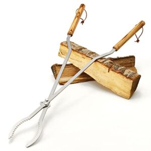 campfire bay fire pit tongs 42" - stainless steel heavy duty log grabber - made in usa - bonfire and campfire tools