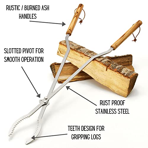 Campfire Bay Fire Pit Tongs 42" - Stainless Steel Heavy Duty Log Grabber - Made in USA - Bonfire and Campfire Tools