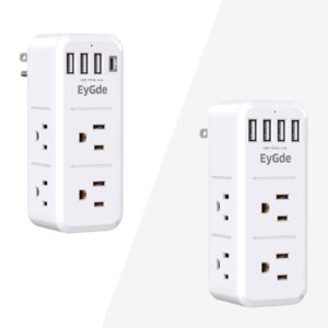 eygde multi plug outlet extender surge protector 1700j, wall power strip with rotating plug & 4 usb charging ports (1 usb c) +2 prong power strip with surge protector 1700j, eygde multi plug outlet