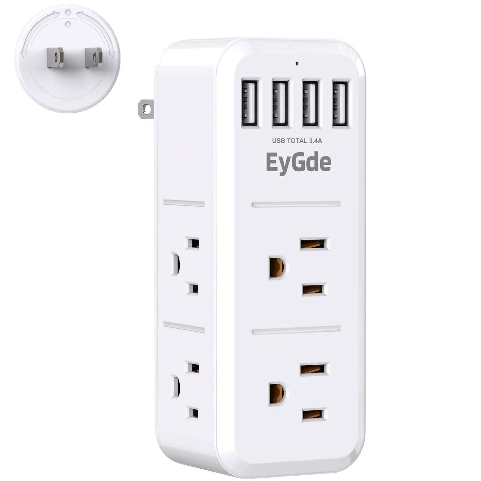 EyGde Multi Plug Outlet Extender Surge Protector 1700J, Wall Power Strip with Rotating Plug & 4 USB Charging Ports (1 USB C) +2 Prong Power Strip with Surge Protector 1700J, EyGde Multi Plug Outlet