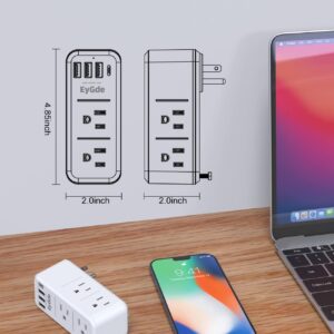 EyGde Multi Plug Outlet Extender Surge Protector 1700J, Wall Power Strip with Rotating Plug & 4 USB Charging Ports (1 USB C) +2 Prong Power Strip with Surge Protector 1700J, EyGde Multi Plug Outlet