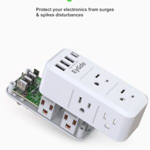 EyGde Multi Plug Outlet Extender Surge Protector 1700J, Wall Power Strip with Rotating Plug & 4 USB Charging Ports (1 USB C) +2 Prong Power Strip with Surge Protector 1700J, EyGde Multi Plug Outlet