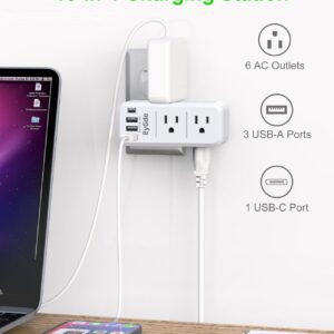 EyGde Multi Plug Outlet Extender Surge Protector 1700J, Wall Power Strip with Rotating Plug & 4 USB Charging Ports (1 USB C) +2 Prong Power Strip with Surge Protector 1700J, EyGde Multi Plug Outlet