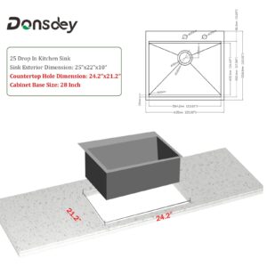 25 Kitchen Sink Drop In - Donsdey 25"x22" Kitchen Sink Ledge Workstation 16 Gauge Stainless Steel Single Bowl Drop In Topmount Laundry Utility Kitchen Sink Basin