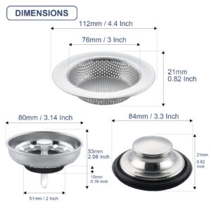 WINDALY 3 Pack of Kitchen Sink Strainer and Stopper, Sink Disposal Stopper and Basker Drain Filter Sieve, Stainless Steel and Anti-Clog, Fits Most Standard 3-1/2 Inch Kitchen Drains (L)