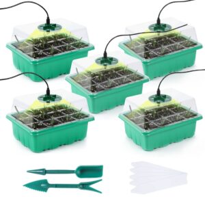 jaywayne 5 pcs seed starter tray with grow light, seed starter kit with humidity dome germination tray (60 cells tray), plant starter kit for starting vegetable seeds, flower seeds & herb seeds