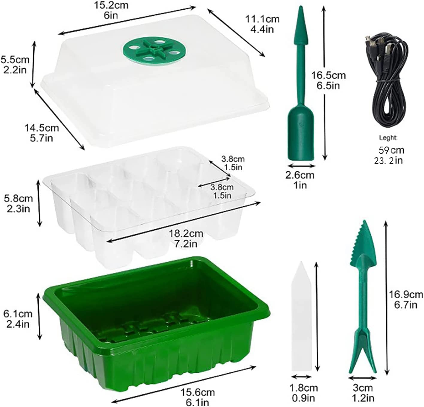 JAYWAYNE 5 Pcs Seed Starter Tray with Grow Light, Seed Starter Kit with Humidity Dome Germination Tray (60 Cells Tray), Plant Starter Kit for Starting Vegetable Seeds, Flower Seeds & Herb Seeds