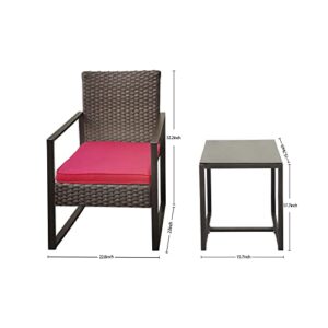 YIYAN 3 Pieces Outdoor Furniture Set Patio Rattan Wicker Chairs & teatable,Lawn Garden Balcony Backyard,with Washable Cushion (Red)