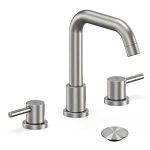 brushed nickel widespread bathroom faucets for sink 3 hole, 8 inch 2 handle faucet for bathroom sink with pop up drain and cupc lead-free faucet supply hose - brushed nickel