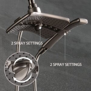 BRIGHT SHOWERS Shower Head Combo with Two Spray Settings Fixed Shower Head and Handheld Shower Head with Grey Face with 6 Inch Shower Arm and 10 Inch Shower Arm Extender, Brushed Nickel