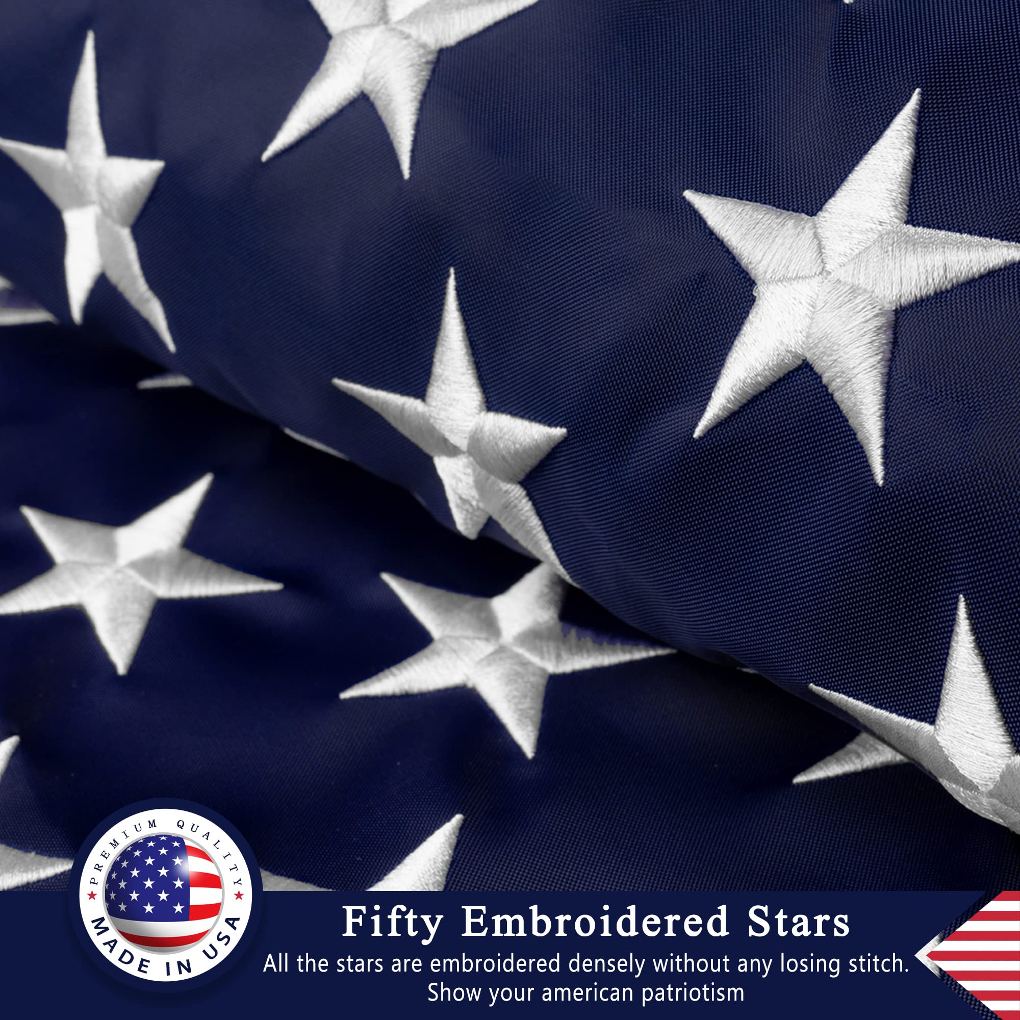Pozoy American Flag 3x5 Outdoor Made in USA, Heavy Duty US United States Flags, The Best Embroidered Stars and Sewn Stripes, Brass Grommets, Longest Lasting Nylon American Flag 3x5 ft for Outside