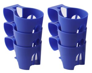 tongass (6-pack) poolside cup holders (blue) - compatible with above ground pools with 2 inches or thinner round top bars - strong and durable easy to use clip-on no-spill cup holders