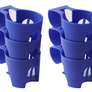 TonGass (6-Pack) Poolside Cup Holders (Blue) - Compatible with Above Ground Pools with 2 Inches or Thinner Round Top Bars - Strong and Durable Easy to Use Clip-On No-Spill Cup Holders