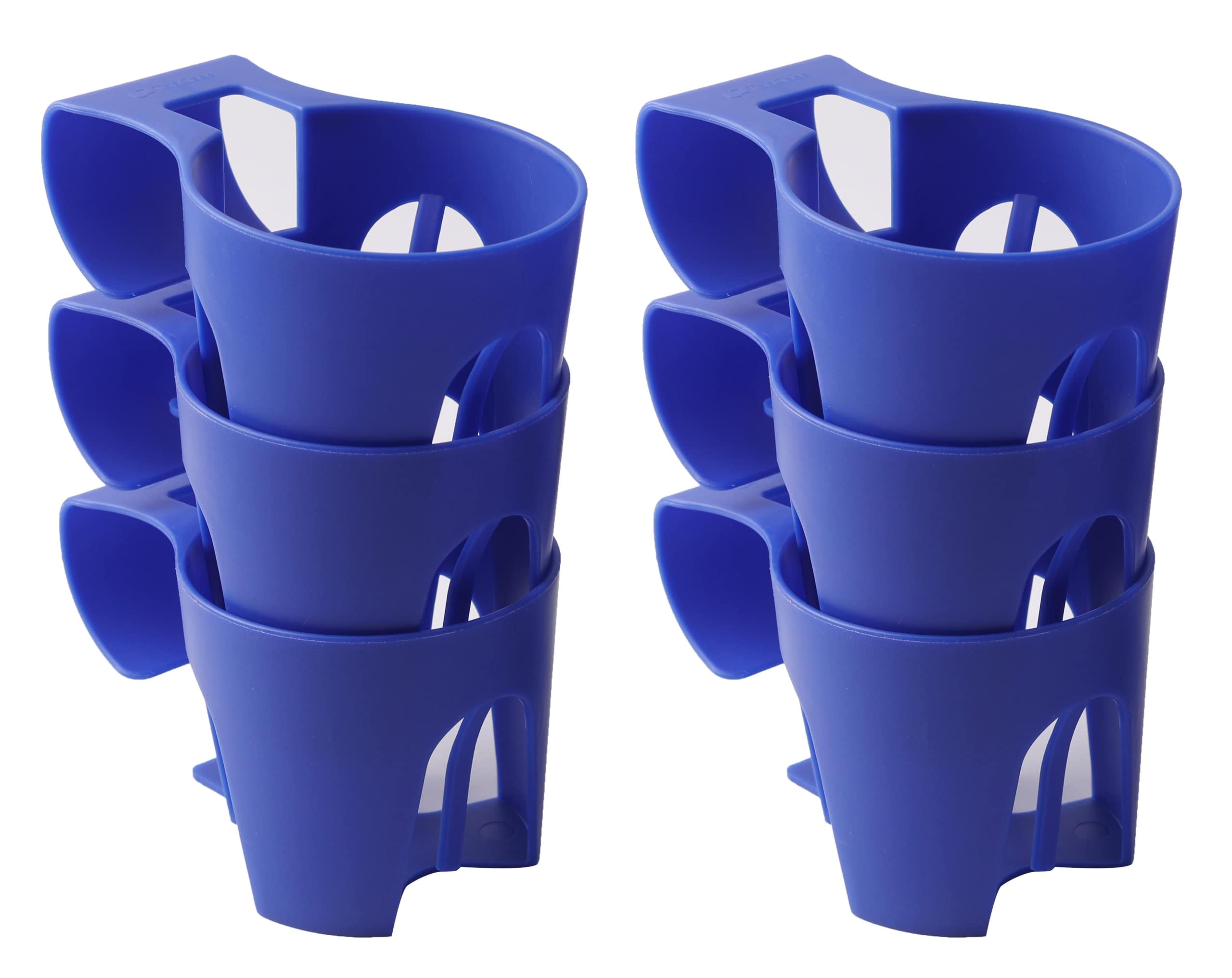 TonGass (6-Pack) Poolside Cup Holders (Blue) - Compatible with Above Ground Pools with 2 Inches or Thinner Round Top Bars - Strong and Durable Easy to Use Clip-On No-Spill Cup Holders