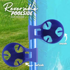 TonGass (6-Pack) Poolside Cup Holders (Blue) - Compatible with Above Ground Pools with 2 Inches or Thinner Round Top Bars - Strong and Durable Easy to Use Clip-On No-Spill Cup Holders