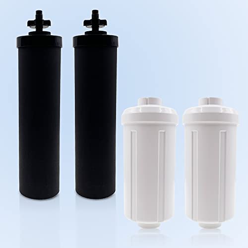 ShuRex Replacement Fluoride Water Filter and Black Purification Elements, Compatible with Berkey and other Gravity Filtration System (Pack of 2 x white fluoride + 2 x Black Filters)