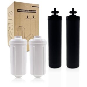 shurex replacement fluoride water filter and black purification elements, compatible with berkey and other gravity filtration system (pack of 2 x white fluoride + 2 x black filters)