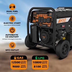 AIVOLT 12500 Watts Dual Fuel Generator - Portable Gas or Propane Powered Generator for Home Use Electric Start Generator for Power Outages, CO Sensor, 50 State Approved