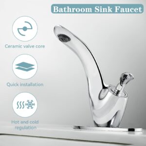 becola Bathroom Sink Faucet, Leaf Type Chrome Bathroom Faucet, Modern Single-Handle Faucet for Bathroom Sink with Two Supply Lines & Pop Up Drain & Deck Plate