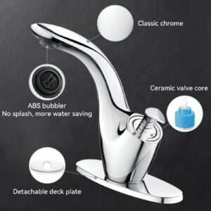 becola Bathroom Sink Faucet, Leaf Type Chrome Bathroom Faucet, Modern Single-Handle Faucet for Bathroom Sink with Two Supply Lines & Pop Up Drain & Deck Plate