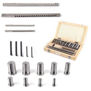 18Pcs Keyway Broach Kit Inch Size, HSS Keyway Broach Kit Ferrule Bushing Gasket Set Metal Process 4 Broaches 9 Collared Bushings 5 Shims with Wooden Box