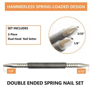 WHLLING 2-Piece Dual Head Combo Nail Setter, Double Ended 3/32″& 1/8″Spring Nail Set, 3500 PSI Striking Force Hammerless Nail Set Punch