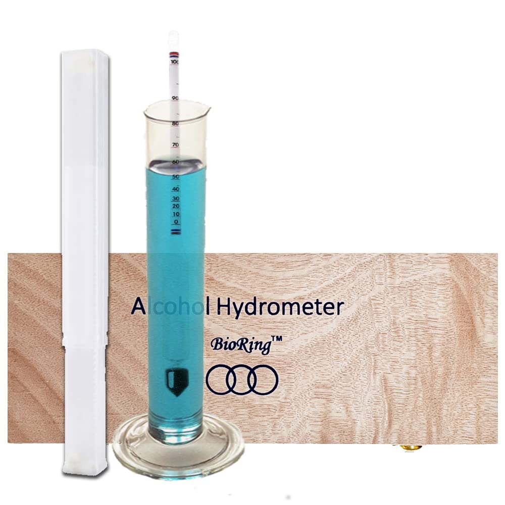 Alcohol Hydrometer Kit: Alocohometers 0-100% (ABV) Proof 0-200 Tralle 0-100, Glass Test Jar 100ml Acesseries Wood Box for Alcohol Products Distilled Moonshine Spirits Whiskey Brandy Liquor Test