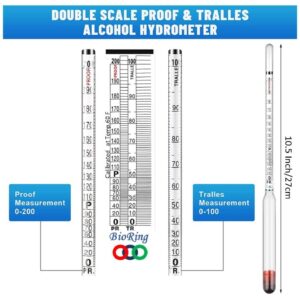 Alcohol Hydrometer Kit: Alocohometers 0-100% (ABV) Proof 0-200 Tralle 0-100, Glass Test Jar 100ml Acesseries Wood Box for Alcohol Products Distilled Moonshine Spirits Whiskey Brandy Liquor Test