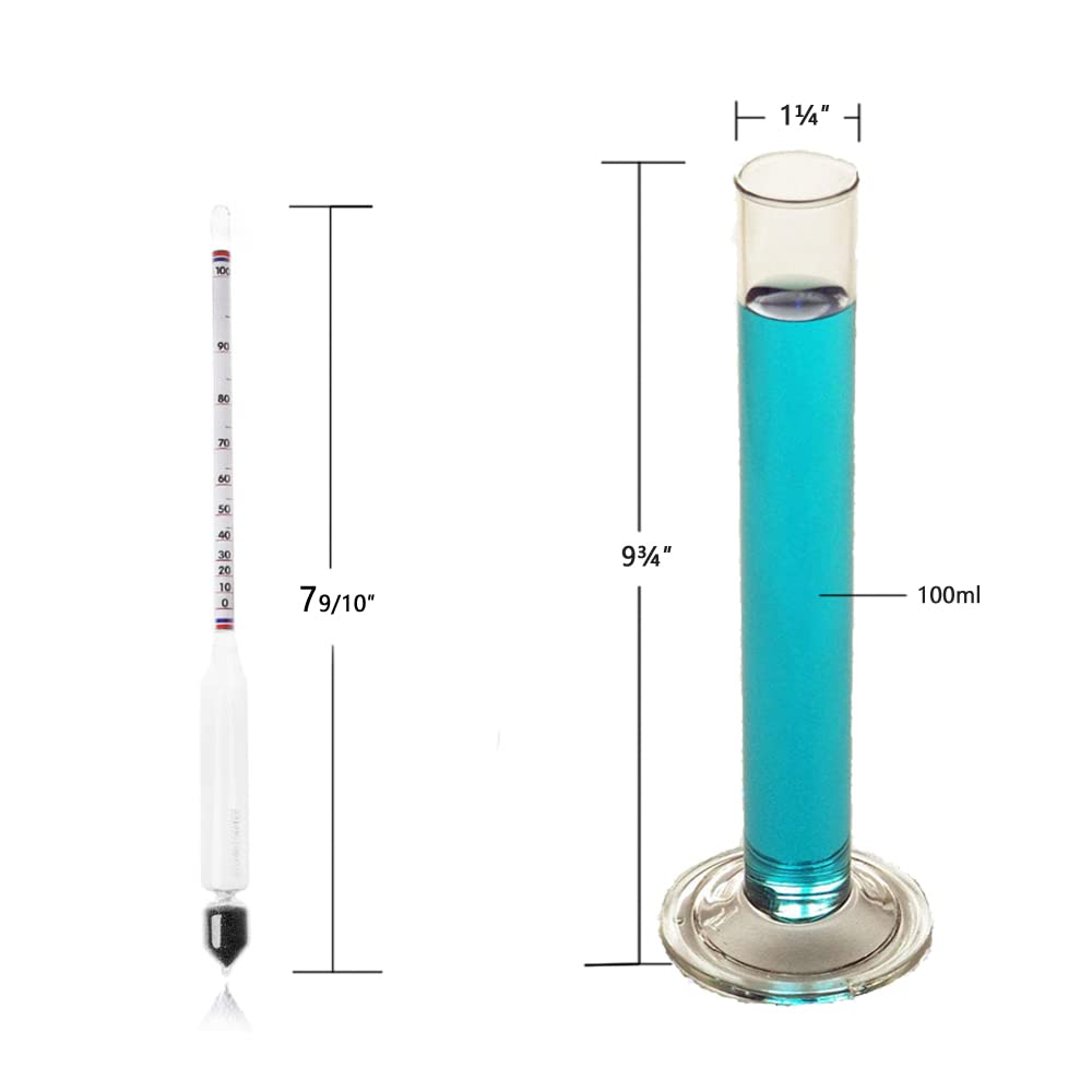 Alcohol Hydrometer Kit: Alocohometers 0-100% (ABV) Proof 0-200 Tralle 0-100, Glass Test Jar 100ml Acesseries Wood Box for Alcohol Products Distilled Moonshine Spirits Whiskey Brandy Liquor Test