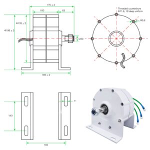 WANGYONGQI 12V 24V 48V 1000W Low Rpm Generator with High Efficient Brushless Alternator for Wind Water Turbine Diesel Engine(White),48v