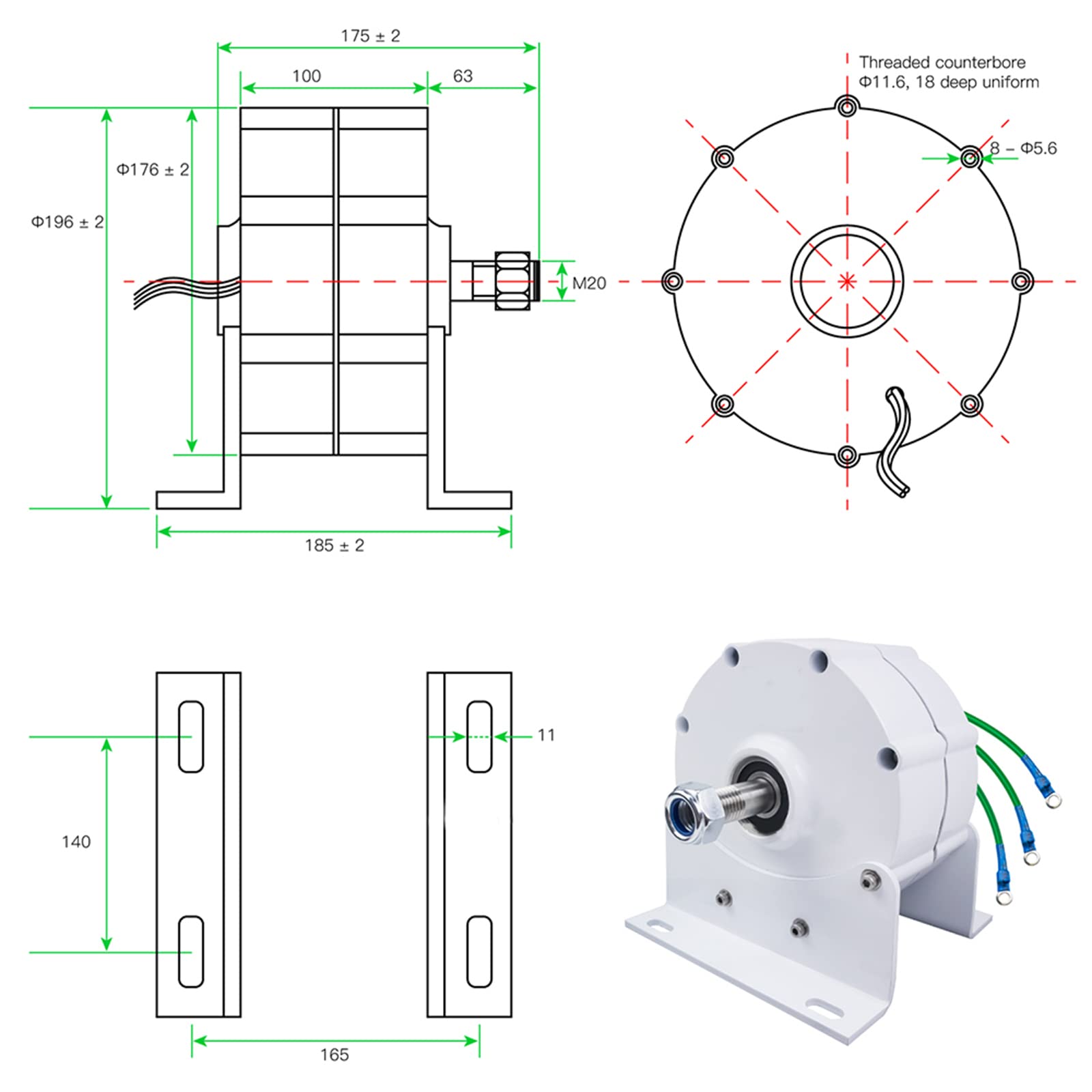 WANGYONGQI 12V 24V 48V 1000W Low Rpm Generator with High Efficient Brushless Alternator for Wind Water Turbine Diesel Engine(White),48v