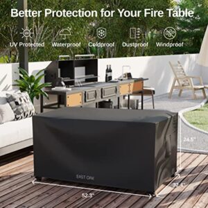 EAST OAK 52 Inch Fire Pit Table Cover for Outdoor Propane Fire Pit Table, 600D Heavy Duty Fabric, Waterproof, Dustproof, and All-Weather Resistant, Black, 52"L x 32"W x 25"H inch