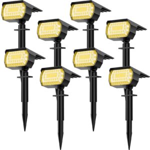 lansow solar spot lights outdoor, [8 pack/57 led] 2-in-1 solar landscape spotlights, 3 modes ip65 waterproof dusk to dawn solar powered flood wall lights for outside yard garden pathway(warm white)