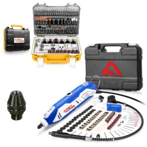 apexforge m0 rotary tool accessories kit + m6 rotary tool kit, keyless chuck & flex shaft, 357 + 172 accessories, 6-speed, 4 attachments & carrying case, ideal for cutting/sanding/drilling/sharpening