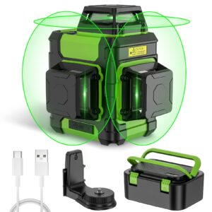 huepar 3x360 green cross line laser level with pulse mode, li-ion battery, hard case