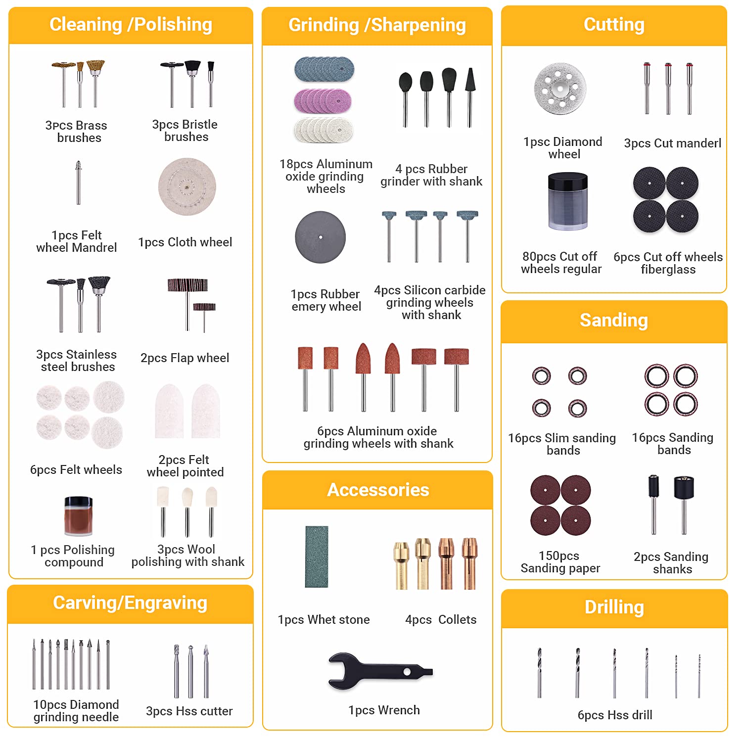 APEXFORGE M0 Rotary Tool Accessories Kit + M6 Rotary Tool Kit, Keyless Chuck & Flex Shaft, 357 + 172 Accessories, 6-Speed, 4 Attachments & Carrying Case, Ideal for Cutting/Sanding/Drilling/Sharpening