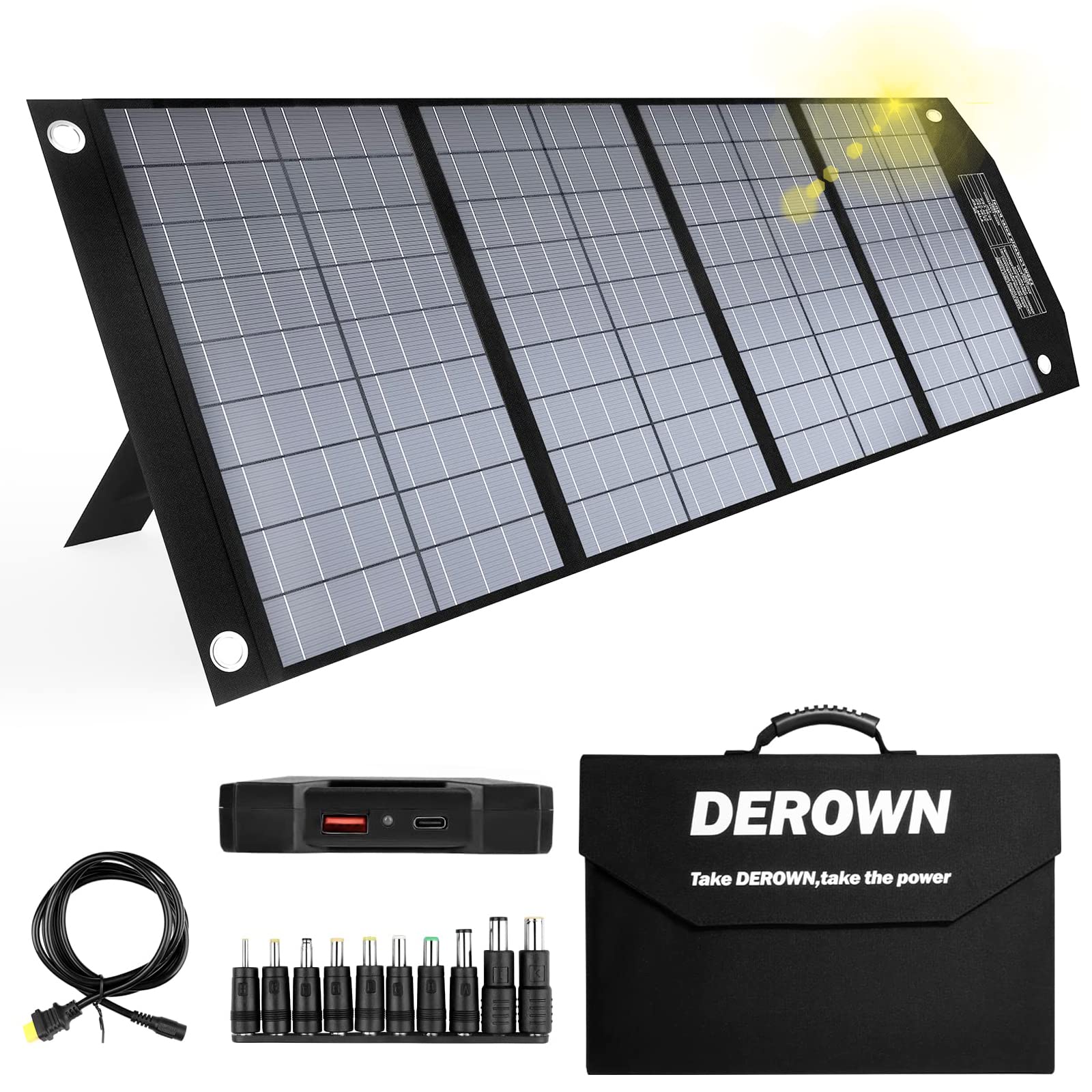 Solar Panel 120 Watt 20 Volt, Portable Solar Panel Kit ETFE Material Surface & Independent Intelligent USB Power Adapter (PD & QC 3.0), Foldable Solar Panel for Power Station RV Camping Off Grid